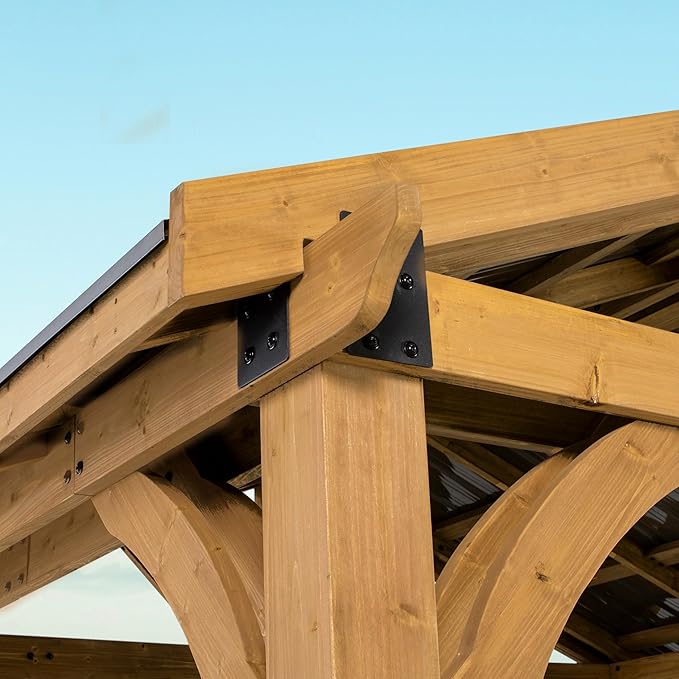 Backyard Discovery Arlington 12' x 10' Cedar Wood Outdoor Gazebo Pavilion with Hardtop Galvanized Steel Peak Roof, Snow Support, Wind Resistance, PowerPort, Shade for Garden, Patio, Deck, Entertaining