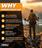 Foxelli Trekking Poles – Lightweight Collapsible Aircraft Grade Aluminum Hiking Poles with Cork Grips Quick Locks & All-Terrain Accessories – Pair of 2