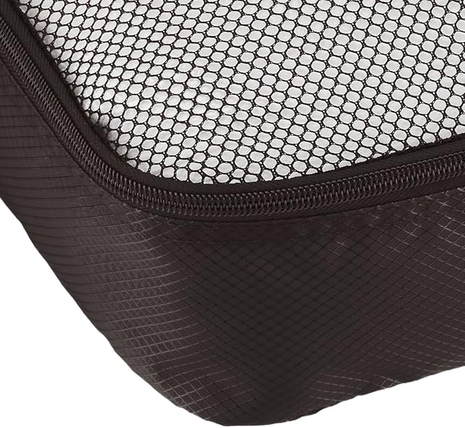 Amazon Essentials 4-Piece Packing Cubes Travel Accessories Set, Luggage Organizer with Double Zipper, Mesh Top, 100% Polyester, 2 Medium/2 Large, Black (Previously Amazon Basics)