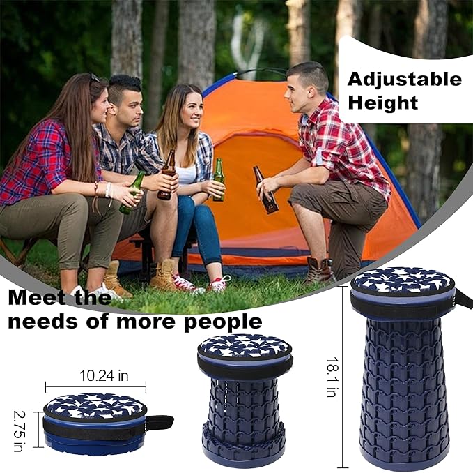ALEVMOOM Upgraded Collapsible Stool with Thickened Cushion 18.1",600Lbs Max Weight Wider & Taller Pop Up Stool, Heavy Duty Portable Retractable Folding Chair or Travel Foot Rest for Camping & Outdoors