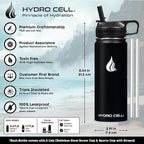 HYDRO CELL Stainless Steel Insulated Water Bottle with Straw - For Cold & Hot Drinks - Metal Vacuum Flask with Screw Cap and Modern Leakproof Sport Thermos for Adults (Black 18oz)