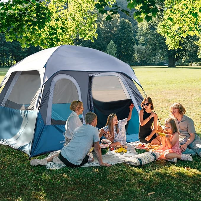Camping Tents 4/6 Person Pop Up Instant Tent - Setup in 60s for Family Camping, Windproof Design, Family Cabin Tent with Rainfly & Backpack Carry Bag