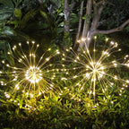 Solar Garden Firework Lights Outdoor Waterproof 2 Pack Solar Powered Art Stake Twinkle Lighting for Outside Decor, 120 LED Sparklers String Lights for Yard Party Decorations (Warm White)