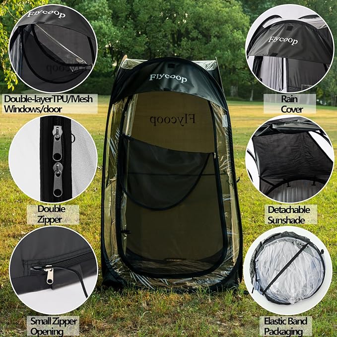 Sports Tent: Flycoop Portable Weather Pop Up Pod 1 Person to Provide Shelter from Wind Rain and Cold Weather Shelter for Outdoor Activities, Sports Events, Camping and Hiking