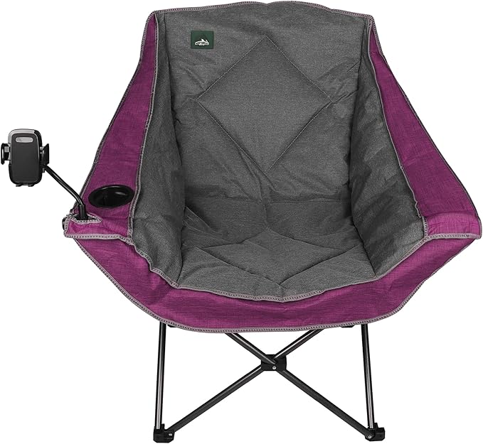 Northroad Oversized Foldable Camping Chair with Cell Phone Holder,Outdoor Padded Lawn Chair w/Cup Holder,Carry Bag for Beach, Hiking, and Picnics,Heavy-Duty 300-lbs Capacity, Purple