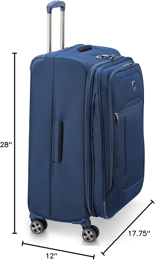 DELSEY PARIS Helium DLX Softside Expandable Luggage with Spinner Wheels, Navy Blue, Checked-Medium 25 Inch