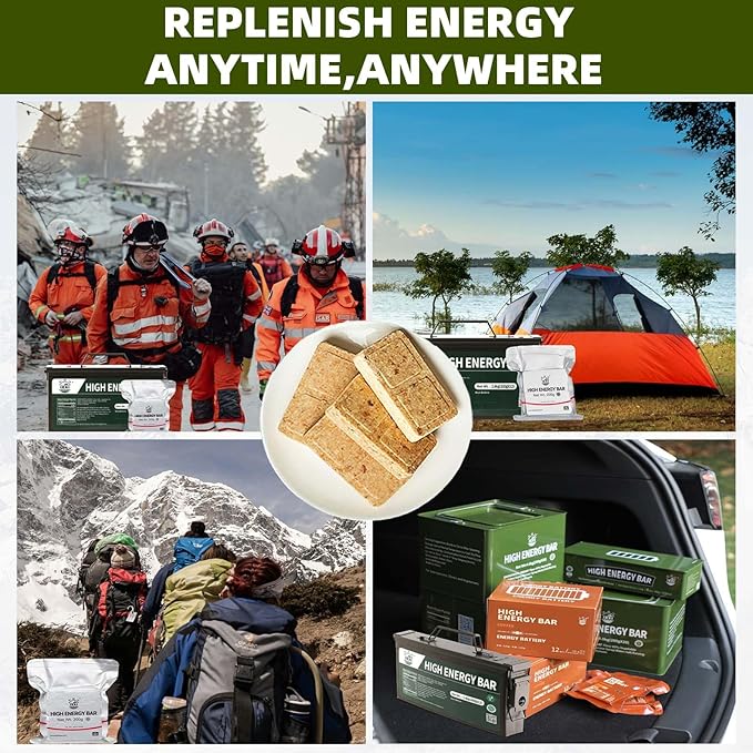 Emergency Food Ration Bars - Waterproof Metal Storage Box Packing, Metal Ammo Can, Long Shelf Life Emergency Food Supplies, 9 Days Food Rations Supply for Outdoor Camping Hiking Snowstorm,12 Count