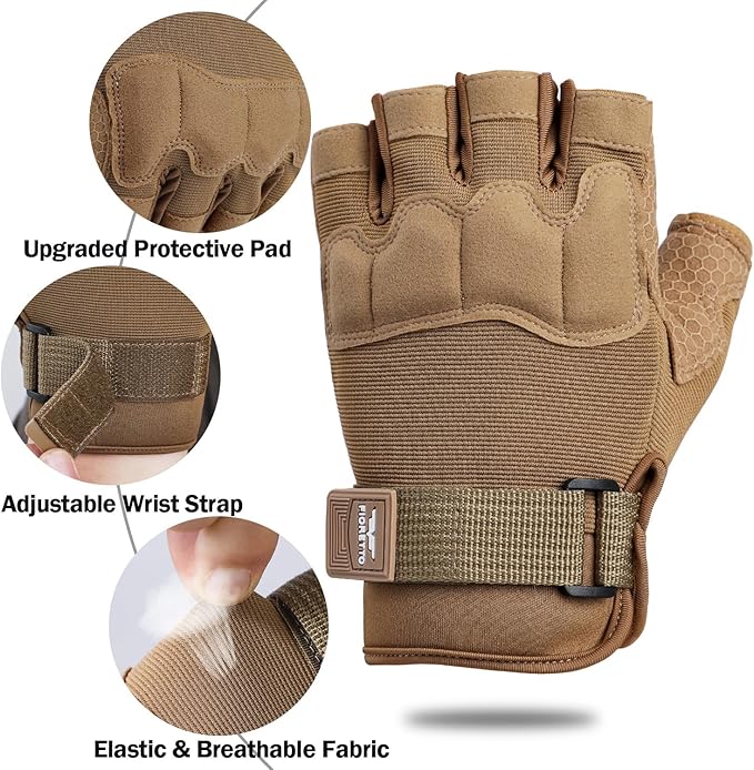 FIORETTO Fingerless Gloves, Half Finger Gloves for Driving, Cycling, Shooting, Hunting, Motorcycle, Climbing, Outdoor Work 215801