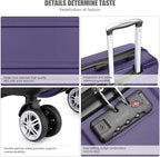 Kono Carry On Luggage Set Lightweight Airline Approved Carry On Suitcase with TSA Lock Spinner Wheels Durable Luggage Hardside Purple