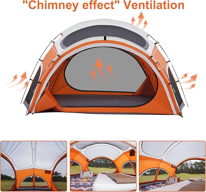 Vidalido 3-4 Person Camping Tent with 2 Large Mesh Door 4 Mesh Window Family Tents, Double Layer Waterproof Portable Easy Setup Camp Tent, Canvas Dome Tents for Camping Outdoor Hiking and Backpacking