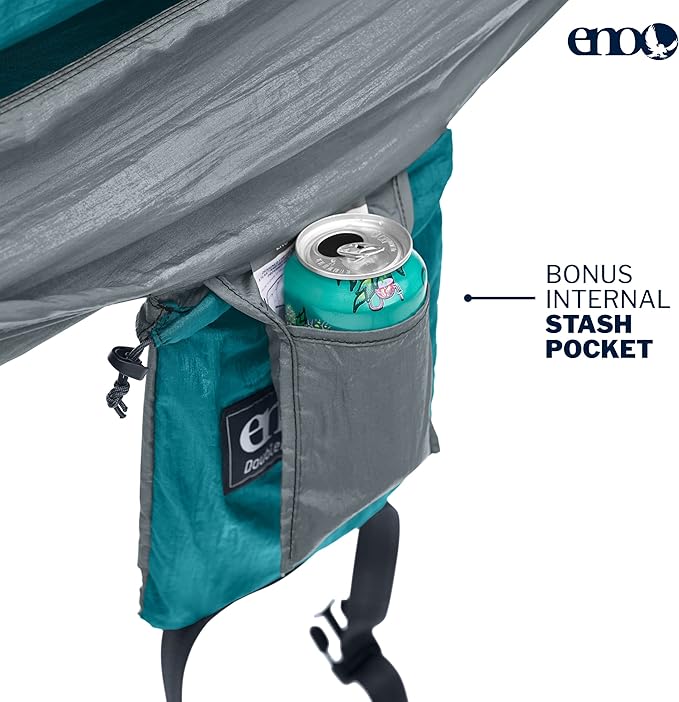ENO DoubleNest Hammock - Lightweight, Portable, 1 to 2 Person Hammock - for Camping, Hiking, Backpacking, Travel, a Festival, or The Beach - Seafoam/Grey