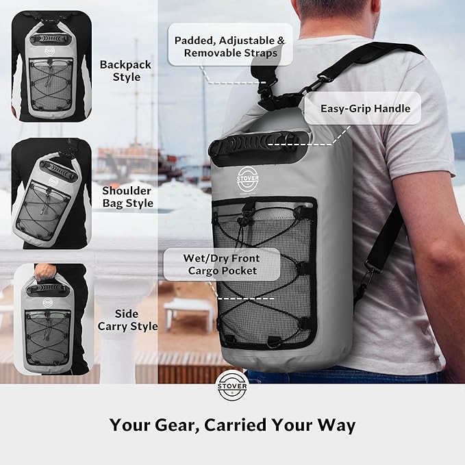 STOVER 5/10/25/30/40/55L Waterproof Backpack- Floating Dry Bag for Kayaking, Travel, Beach, Hiking, & Camping, Men/Women