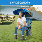 Portable Camping Chair with Adjustable Canopy Shade- Folding Camping Lounge Chair with Cup Holder & Side Pocket for Outdoor Camping, Fishing, Beach - Support 330 LBS (STREAK-2PK)
