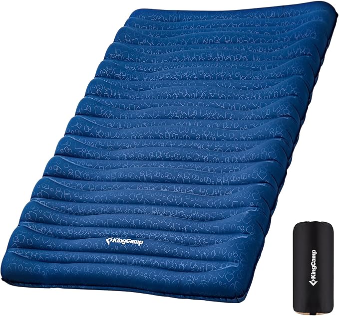 KingCamp Double Sleeping Pad for Camping, Rollover Prevention Inflatable Queen Camping Mattress 2 Person Ultralight Air Mat for Backpacking Hiking Tent Cot