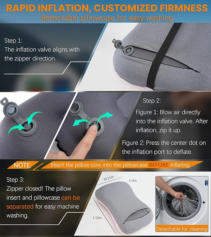 Inflatable Neck Pillow for Travel Camp Beach Air Blow Up Small Ultralight Lake Day Accessories Hammock Beachy Mat Picnic Blanket Towel Umbrella Tent Outdoor Essentials Stuff Thing Need Supplies Item