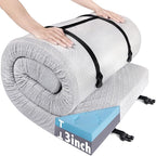 Memory Foam Camping Mattress Pad 3 Inch Thick, Portable Sleeping Pad with Waterproof Cover, Portable Roll Up Cot Mattress Pad Floor Mat for Travel Truck Bed Tent, 72"×24"×3", Gray