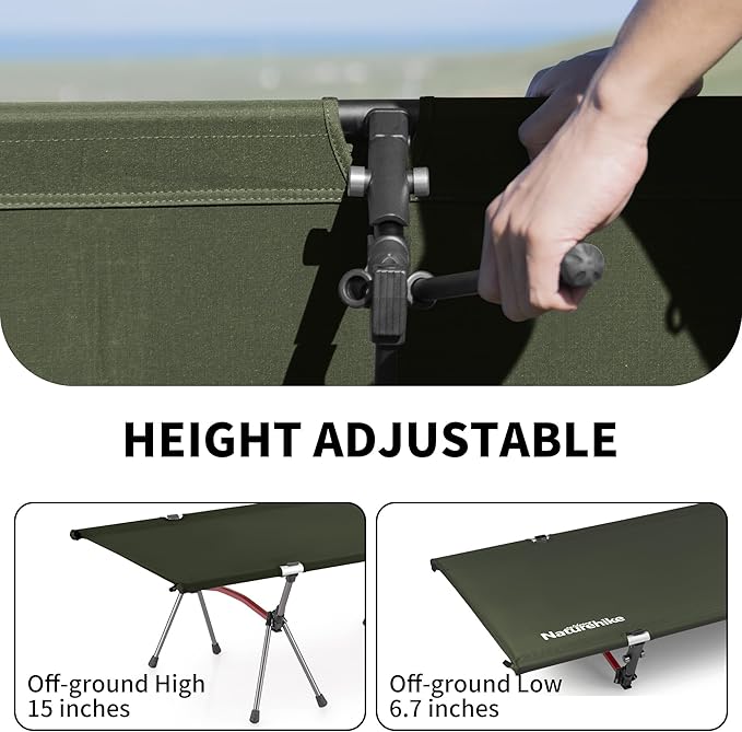 Naturehike ArmyWild Folding Camping Cot, Height Adjustable Ultralight Backpacking Cot, Portable Camping Bed for Camping Hiking Travel Home