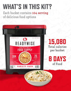 ReadyWise Emergency Food Supply - 104 Servings Variety Pack Bucket, Protein Meals, Dehydrated & Freeze Dried Food for Backpacking, Camping Essentials & Prepping Supplies, up to 25 Year Shelf Life