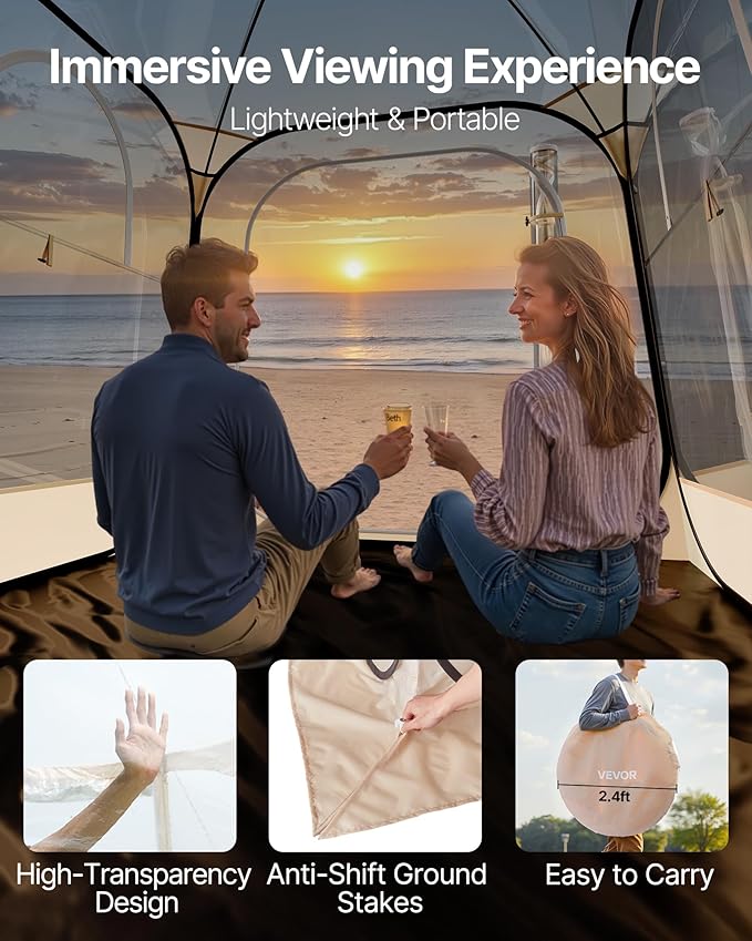 VEVOR Pop up Sports Tent, 8 Sizes Optional Clear Bubble Tent for 1-6 Person, Waterproof Outdoor Pod with Floor Mat & Top Cover, Garden Igloo Dome Tents Camping Shelter for Sports Watching