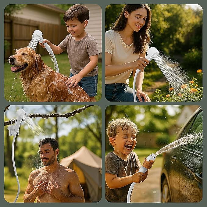 IGRL Portable Shower for Camping, Powerful 10L/Min Water Flow, Rechargeable Shower Pump with Bath Sponge, 4 Spray Modes, IPX8 Waterproof, 7800mAh Battery, Ideal for Hiking, Travel, Car Wash, Pet