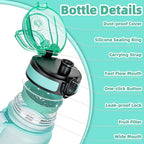 OLDLEY 32 oz Water Bottle, Motivational Water Bottle with Time Marker, Sports Water Bottle With Strap, Leakproof & BPA Free Large Water Bottles for School, Gym, Travel, Outdoor, Tritan,Green&Pink