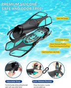 Snorkeling Gear for Adults Men Women,4 in 1 Snorkel Set with Panoramic View Diving Mask Anti-Fog Anti-Leak,Dry Top Snorkel,Fins and Travel Bag for Swimming,Snorkeling and Travel Diving