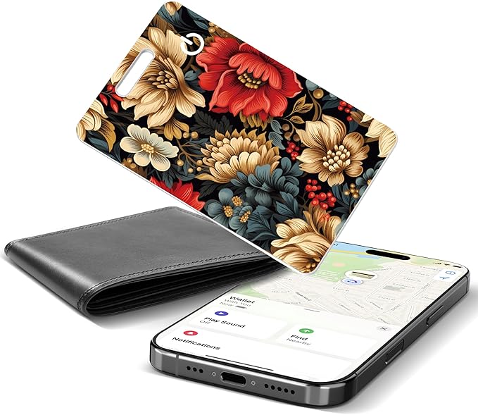 Wallet Tracker Card (iOS Only), Rechargeable Bluetooth Smart Tracking for Apple Find My Compatible Anti Tracker for Men Women Slim Item Locator for Purse Passport Key Luggage Tag (1Pcs/Golden FLR)