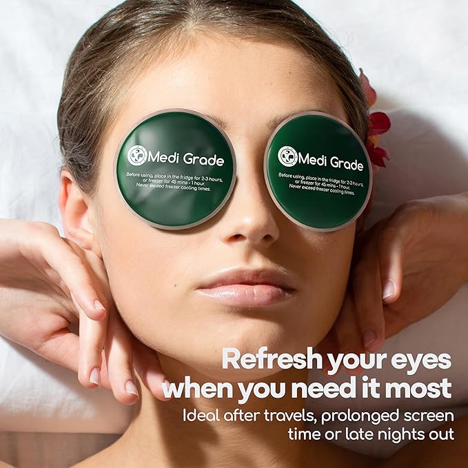Medi Grade Cooling Eye Mask for Puffy Eyes, Allergies, Sinuses - Reusable Gel Eye Mask and Cooling Pads with Thermo-Bag for Dark Circles, Hangovers and Migraine Relief - Cold Eyemask