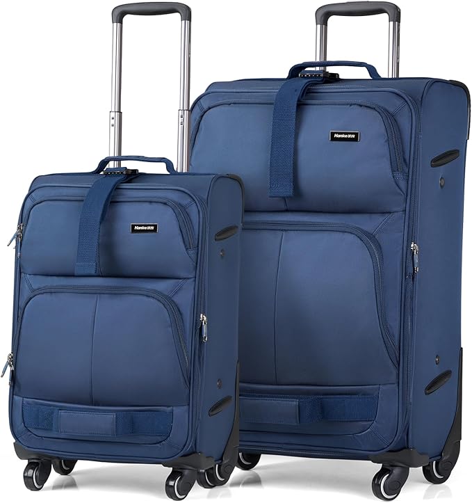 Hanke Luggage Sets 2 Piece Softside Expandable Luggage With Spinner Wheels TSA Lock,Travel Luggage Rolling Suitcase Checked Luggage Blue(20/28)