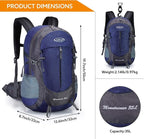 G4Free 35L Hiking Backpack Water Resistant Outdoor Sports Travel Daypack Lightweight with Rain Cover for Women Men (Dark Blue)