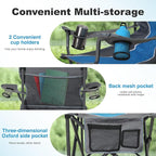 LET'S CAMP Oversized Outdoor Folding Camping Chair, 2 Pack Heavy Duty Arm Chairs with Cup Holder and Storage Bag, 350 LBS Weight Capacity, Blue