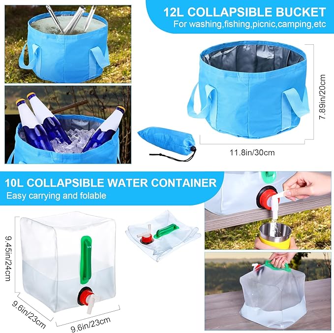 Gejoy 42 Pcs Camping Cookware Mess Kit, Non Stick Lightweight Pots Pan Kettle, Collapsible Water Container and Bucket, Stainless Steel Cups Plates Forks Knives Spoons for Outdoor Backpacking Picnic