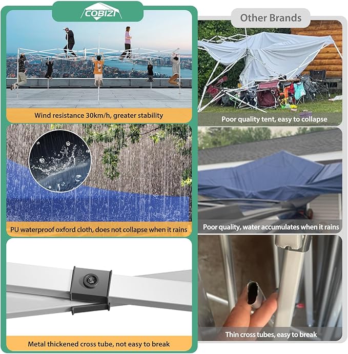 COBIZI 13x26 Pop up Canopy Tent 13x26 Canopy with 6 Sidewalls Waterproof Heavy Duty Commercial Canopy Tent for Parties Outdoor Garden Gazebo, Carry Bag with Wheel(13x26ft, Dark Blue)