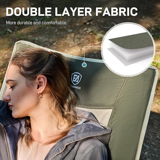 EVER ADVANCED Reclining Camping Chairs for Adult Lightweight, Folding Recliner Chair with Adjustable Back, 4-Level Lounge Chairs, Portable Lawn Chairs for Patio Balcony, Supports 350lbs Green