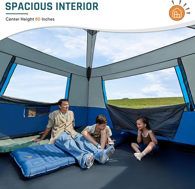 8 Person Instant Cabin Tent, Easy 60 Second Setup Family Tents for Camping, Pop up Camping Tent, Large Waterproof Tents for Outdoor Camping, Spacious Interior, Upgraded Ventilation