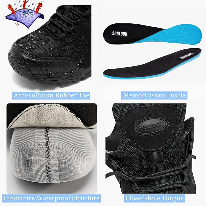 SHULOOK Men's Waterproof Hiking Shoes Lightweight Anti Slip Outdoor Ankle Boots Breathable Hike Trekking Trails Shoe