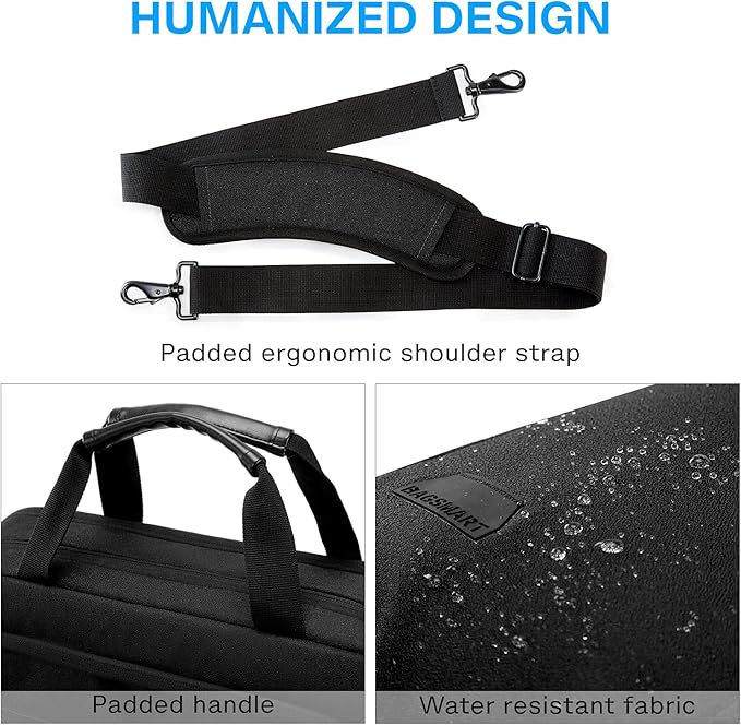 BAGSMART Laptop Bag, 15.6 Inch Briefcase Men, Lockable Computer Bag Work Bag, Water-Repellent Shoulder Messenger Bag Travel Office Business, Black