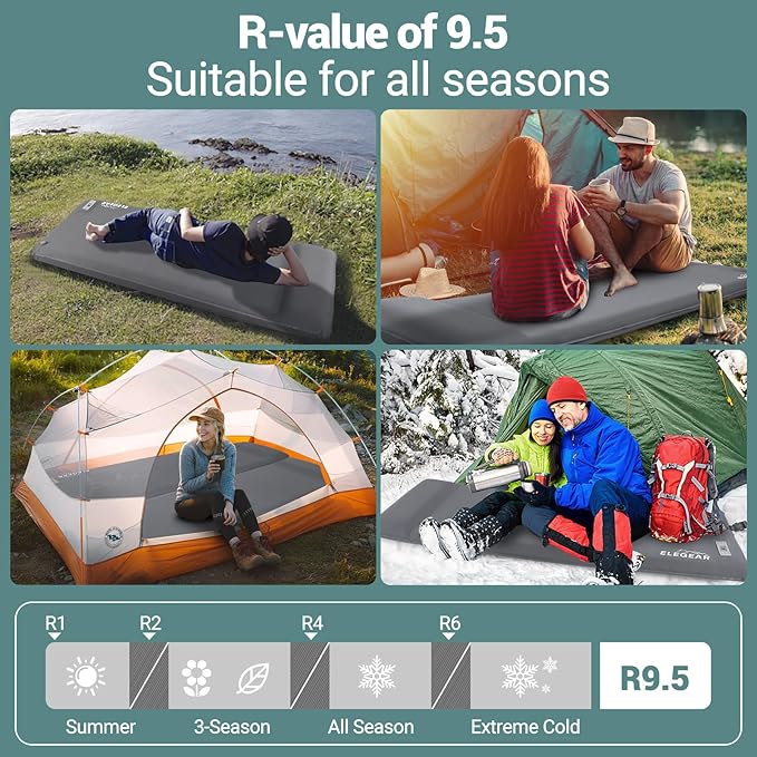 Elegear Self Inflating Sleeping Pad, Built-in Electric Pump 3.1" Ultra-Thick Memory Foam Camping Mattress with Pillow Foam Sleeping Pad for Camping R-Value 9.5 Foam Camping Pad for Car/Traveling