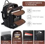 Travel Backpack for Women, Fits 17.0" Notebook, Stylish Lay-Flat Carry-on Vegan Leather Backpack with Luggage Strap for Travel and Daily Use