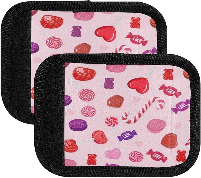 2 Pack Valentines Candy Luggage Handle Wrap, Detachable Luggage Tag, Neoprene Suitcase Wrap with Comfort Grip & Bright Identifier for Suitcase, Travel Bag, Sports Bag