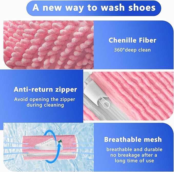 2Pcs Reusable Shoe Washing Machine Bag for Washer and Dryer:Free Up Hands, Prevent Deformation,shoe bag with Zipper Protection Design, Use for all Shoes,Sports Shoes