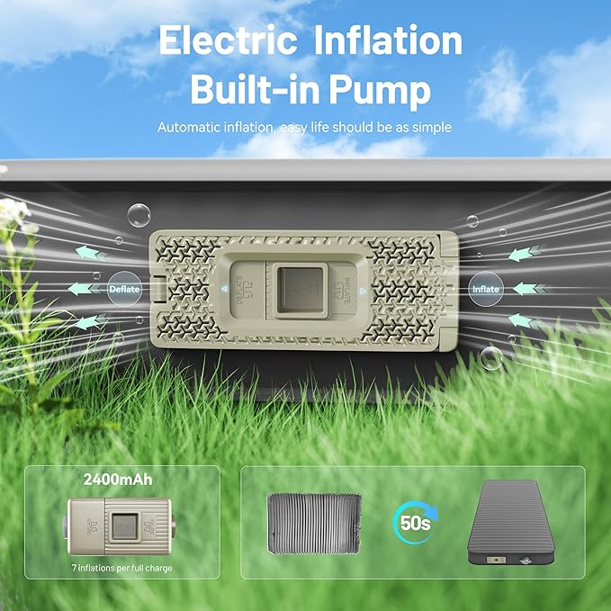 Self Inflating Camping Sleeping Pad, 4" Ultra-Thick Memory Foam Camping Air Mattress Pad with Built-in Electric Pump, 9.5 R-Value Insulated Sleeping Bag Mat Pads for Car Travel Tent Cot