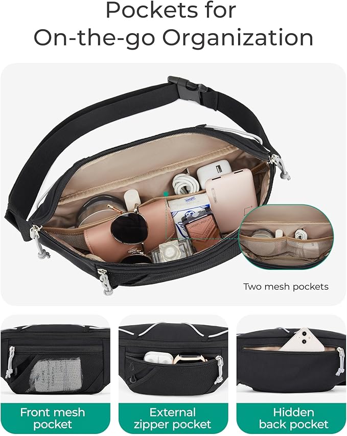 BAGSMART Large Capacity Fanny Packs for Women, Adjustable Fashion Waist Packs with Multiple Pockets, Durable Belt Bag for Traveling Workout Hiking, Pink