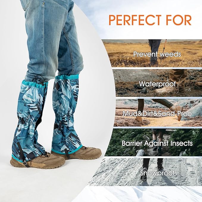Waterproof Adjustable Leg Gaiters for Men and Women Snow Boot Gaiters for Hiking in Hunting Sand and Mud Mountain Climbing or Snowshoeing