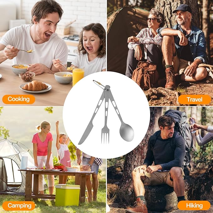 Titanium Flatware Knife Fork Spoon Set Camping Utensils Carrying Bag Cutlery