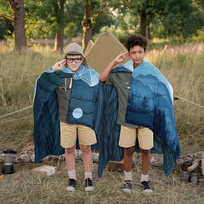 zzlamb Camping Blanket, Outdoor Lightweight Travel Blanket Puffy Portable Down Alternative, Windproof Warm Cloak with Snaps, Cozy Quilt Backpacking Picnic RV Plane Car Hammock Beach Climbing