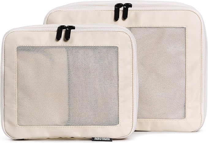 Compression Packing Cubes for Travel - Luggage Organizer Bags - Double Zipper Packing Cubes for Suitcases (2-Pack, Beige)
