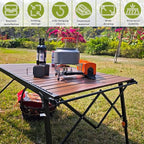 4FT Folding Camping Table, Adjustable Height Aluminum Roll Up Table with Carry Bag, Loads 110LBS, 2-6 Person Lightweight Portable Picnic Table for Outdoor, Grilling, Barbecue,Travel. Walnut