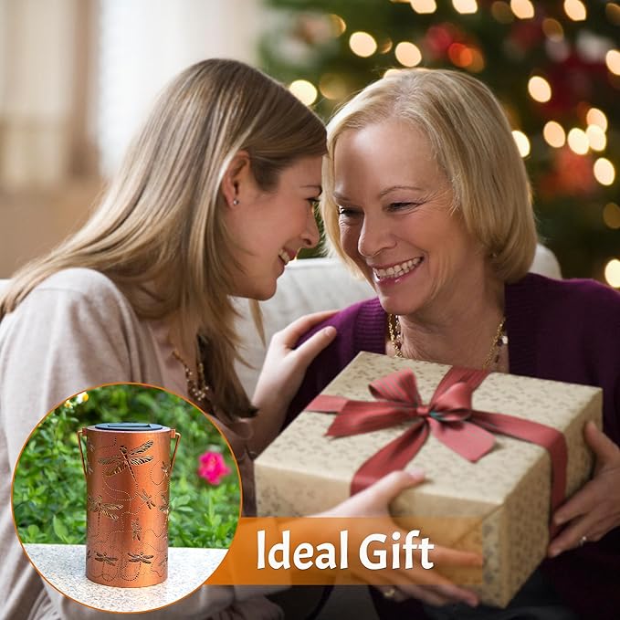 Dragonfly Solar Lanterns Outdoor Waterproof, Birthday Gifts for Women Mom Grandma, Hanging Solar Lights for Yard, Patio, Porch, Garden Decor, Christmas Gifts for Her/Him