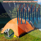 12 Pack Tent Stakes, 7075 Ground Metal Camping Aluminum Tent Pegs, Lightweight Tent Stakes Heavy Duty Spikes Camping Accessories